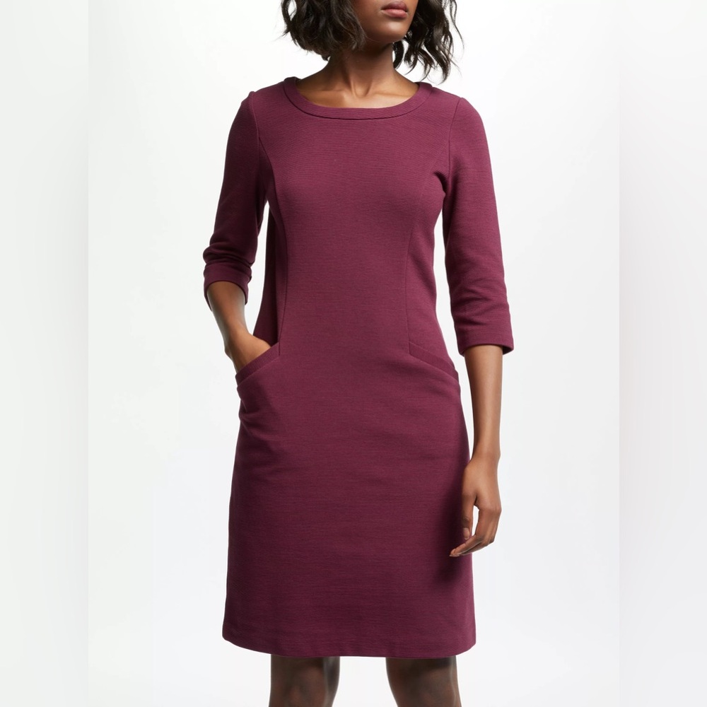 Boden Jasmine Ottoman shift dress 3/4” sleeves in plum women’s size 8P